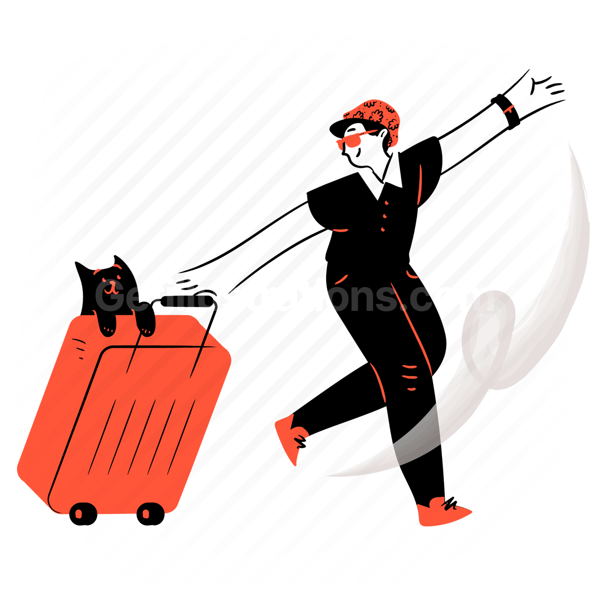 luggage, baggage, suitcase, man, cat, airport, travelling